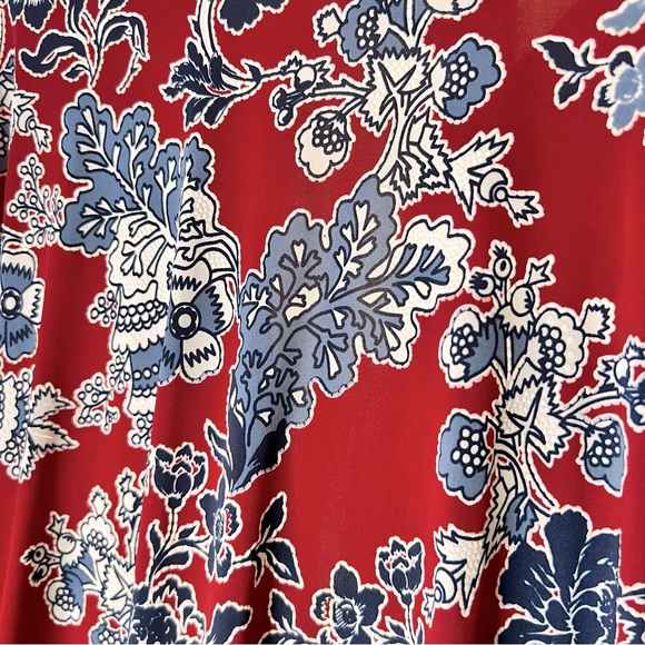 Espresso women’s long sleeve open back floral print blouse/top. Red/ blue. Sz M - Picture 10 of 16